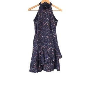 Massimo Fabbro Italy halter top ruffle hem floral dress size 2 blue